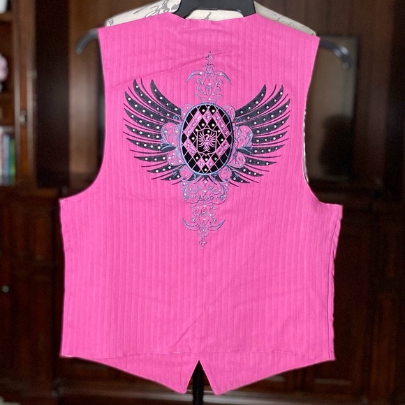 VIP Clothing Men’s Casual Vest w/ Blk/Gry Embroidery & Rhinestones Size M - Picture 2 of 5